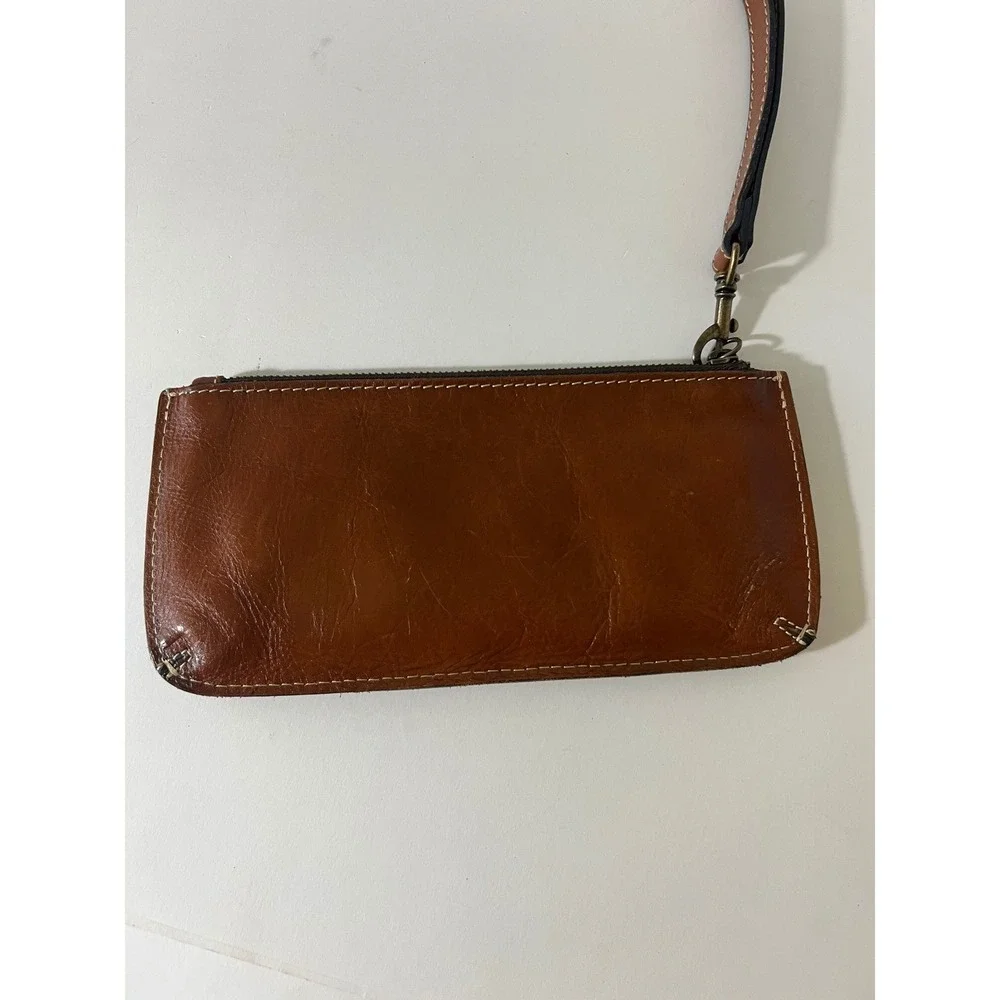 Patricia Nash Brown Leather Wristlet Wallet‎ W Zipper 4 x 9.5